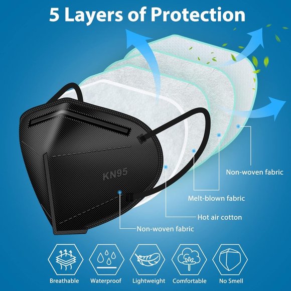 UNISEX 50 Pack K N 95 Face Mask, 5-Layer masks disposable Mask Black